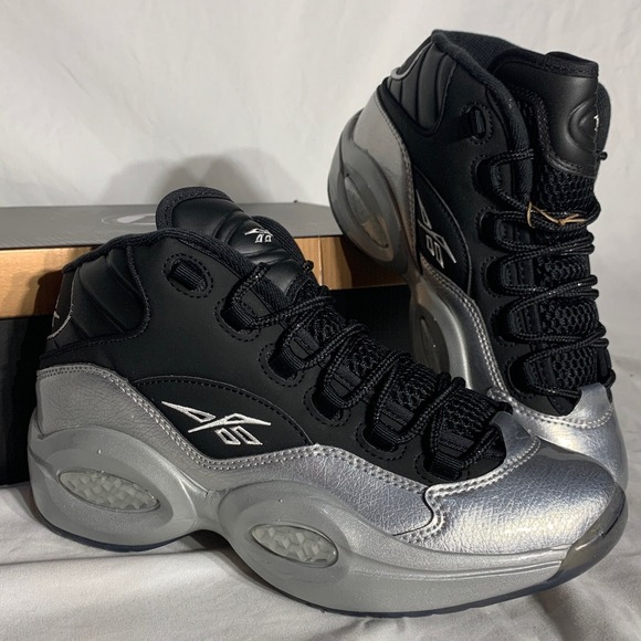 Reebok Shoes - Reebok Question Mid Top Sneakers Silver Black New Womans 8.5